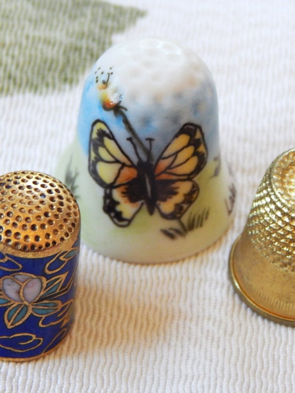 3 Assorted Thimbles - Hand Painted - England - Cloisonne
